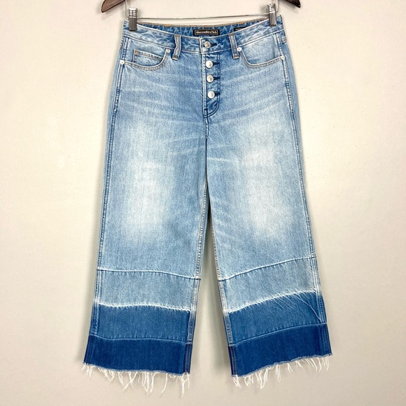 Abercrombie & Fitch Cropped Stovepipe Jean Women’s Size 25 Ombre Wide Leg Frayed - Picture 3 of 12